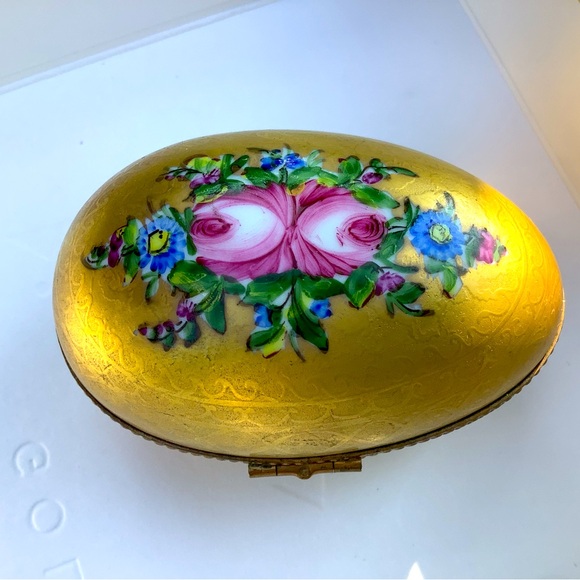 🔻Limoges 24K Gold Encrusted Classic Floral Egg Trinket Box (Retired) Mint Cond - Picture 2 of 11